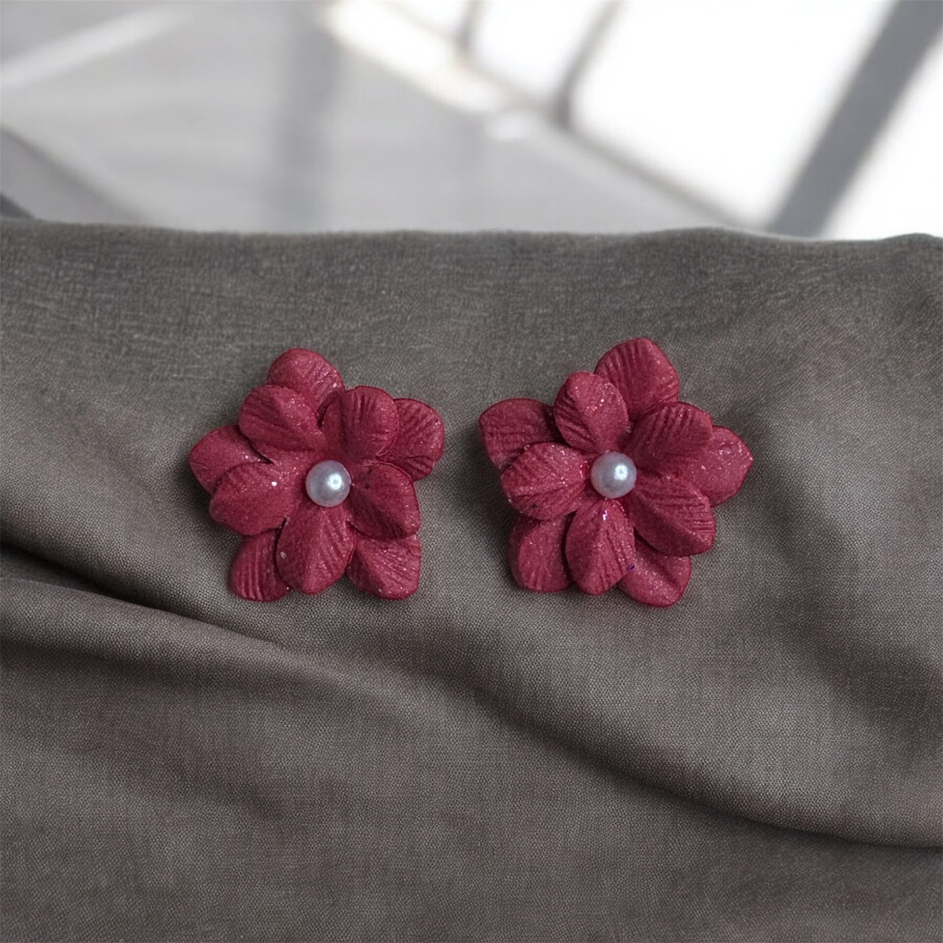 Χειροποίητα Σκουλαρίκια Πηλός Velvet Rose 2 Χειροποίητα Σκουλαρίκια Πηλός Velvet Rose - Image 2