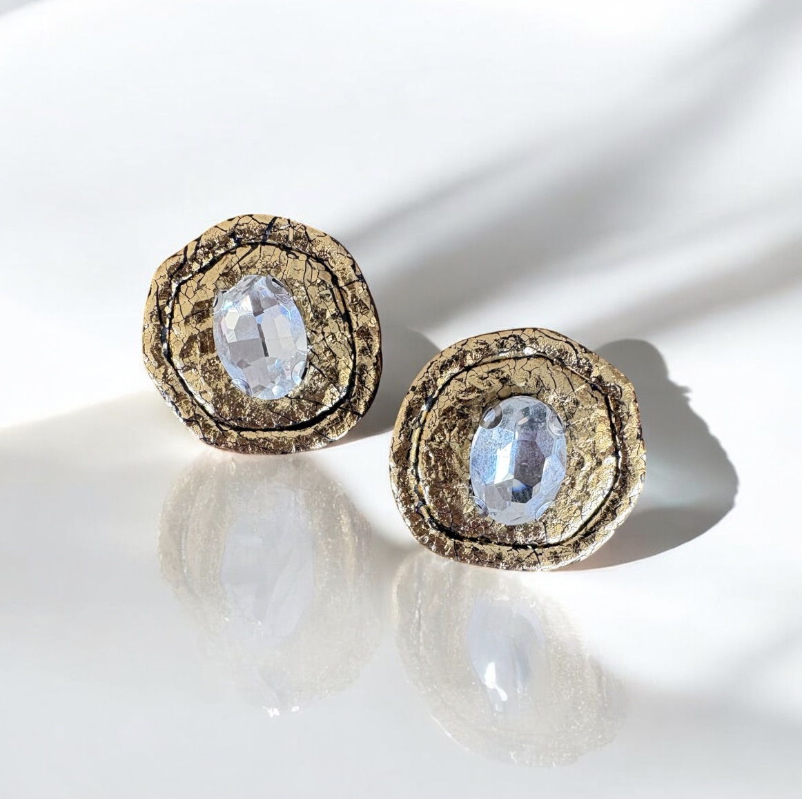 Χειροποίητα Σκουλαρίκια Πηλός Gold Stone 2 Χειροποίητα Σκουλαρίκια Πηλός Gold Stone - Image 2