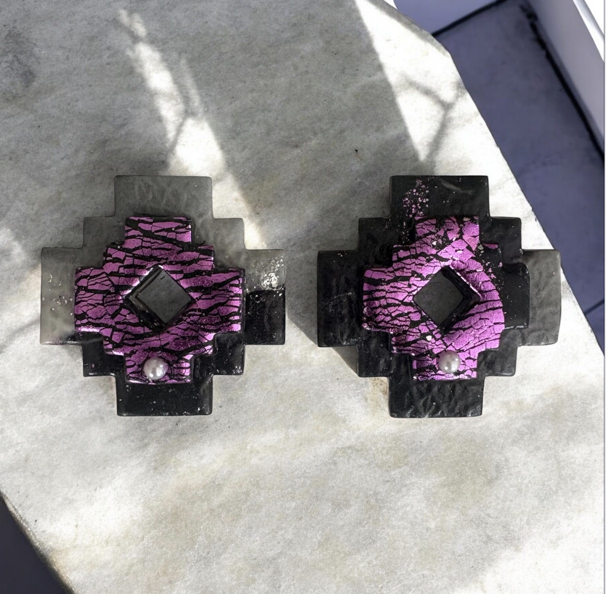 Χειροποίητα Σκουλαρίκια Πηλός Violet Tribal 4 Χειροποίητα Σκουλαρίκια Πηλός Violet Tribal - Image 4